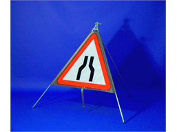 Road ahead narrows on both sides roll up road sign