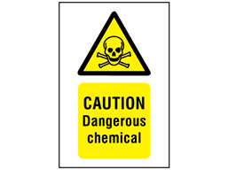 Caution dangerous chemical symbol and text safety sign.