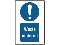 Waste material symbol and text safety sign.