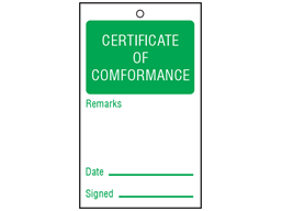 Certificate of conformance tag