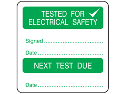 Tested for electrical safety, next test due combination label.