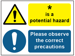 COSHH. Potential hazard, please observe the correct precautions sign.