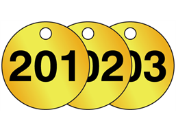 Brass valve tags, numbered 201-225