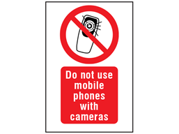Do not use mobile phones with cameras symbol and text safety sign.
