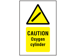 Caution oxygen cylinder symbol and text safety sign. 