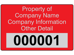 Assetmark foil serial number label (text on colour), 32mm x 50mm