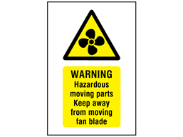 Warning fan hazard symbol and text safety sign.