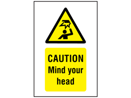 Caution Mind your head symbol and text safety sign.