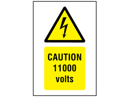 Caution 11000 volts symbol and text safety sign.