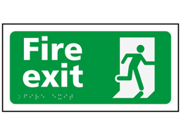 Fire exit text and symbol sign.