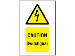 Caution Switchgear symbol and text safety sign.