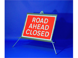 Road ahead closed roll up road sign