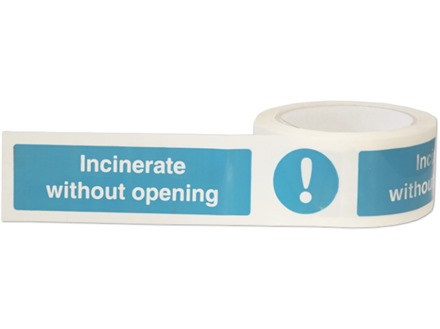 Incinerate without opening symbol and text safety tape.