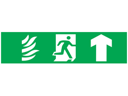 Fire exit, running man plus arrow up, mini safety sign.