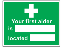 Your first aider location symbol and text safety sign.