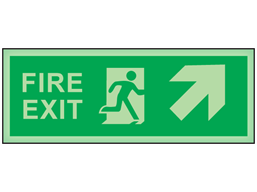 Fire exit, arrow diagonal facing the right and up photoluminescent safety sign