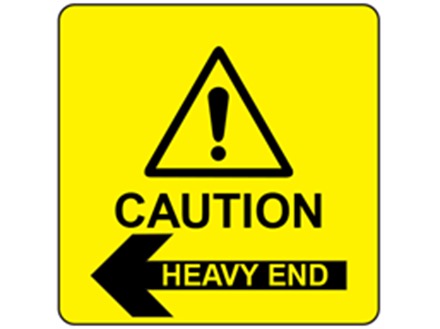 Caution heavy end, arrow left label.