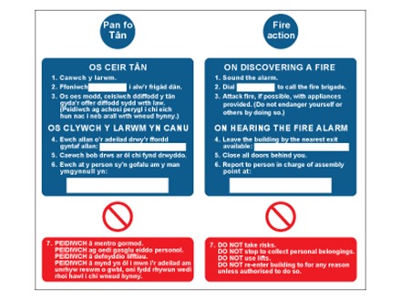 Pan fo tân, Fire action. Welsh English sign.