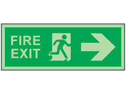 Fire exit, arrow right photoluminescent safety sign