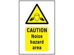 Caution noise hazard area symbol and text safety sign.