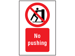 No pushing symbol and text safety sign.