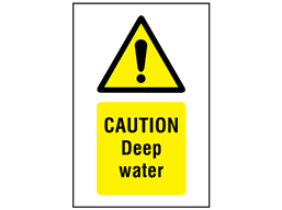 Caution, Deep water symbol and text safety sign.