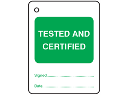 Tested and certified tag.