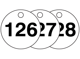 Plastic valve tags, numbered 126-150