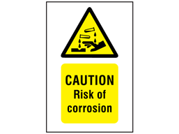 Caution risk of corrosion symbol and text safety sign.