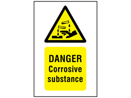 Danger corrosive substance symbol and text safety sign.