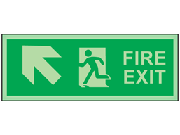Fire exit, arrow diagonal facing the left and up photoluminescent safety sign