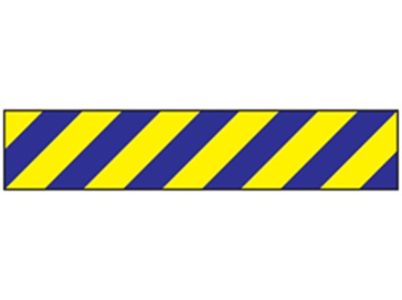 Laminated warning tape, blue and yellow chevron.