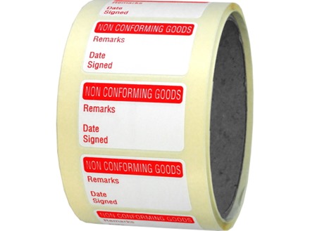 Non conforming goods quality assurance label