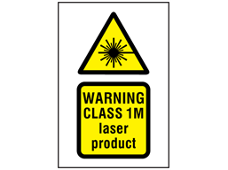 Warning Class 1M laser product symbol and text safety sign.