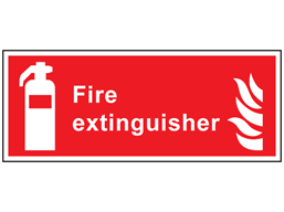 Fire extinguisher symbol and text safety sign.