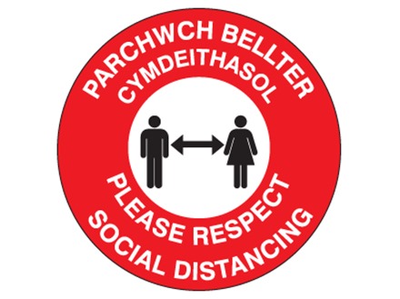 Please respect social distancing (bilingual Welsh/English)