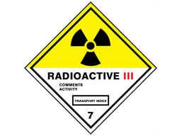 Radioactive 111, class 7, hazard warning diamond label, magnetic