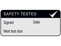 Safety tested, next test due aluminium foil labels.