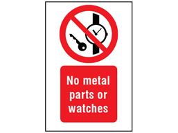 No metal parts or watches symbol and text safety sign.