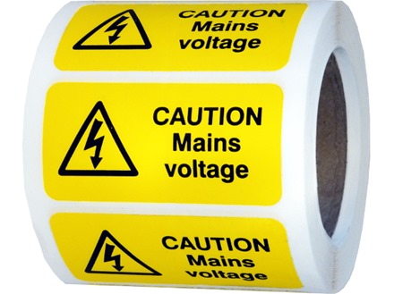 Caution mains voltage label.