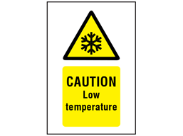 Caution Low temperature symbol and text safety sign.