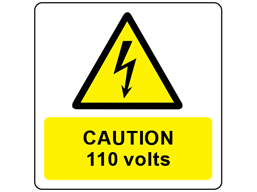 Caution 110 volts symbol and text safety label.