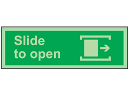 Slide to open, right photoluminescent safety sign