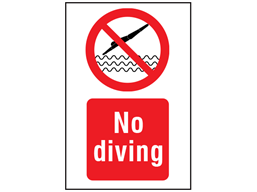 No diving symbol and text safety sign.