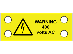 Warning 400 volts AC cable tie tag.