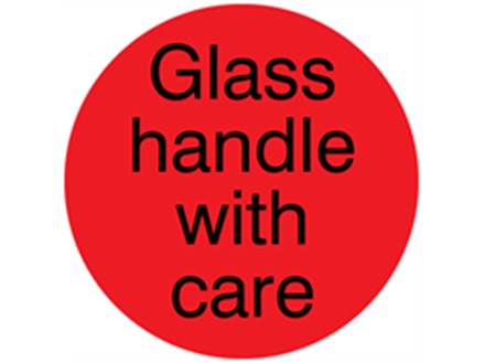 Glass handle with care packaging label