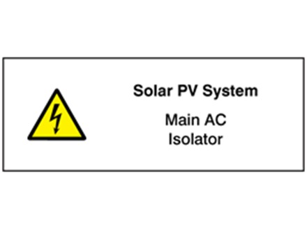 Solar PV system, main AC isolator PV hazard label