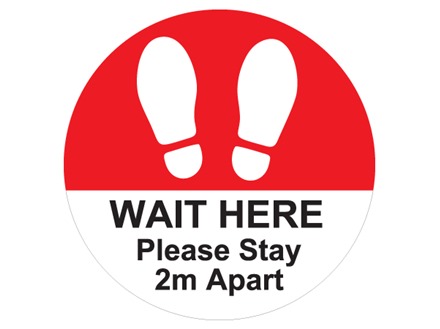 Wait here, please stay 2M apart sign