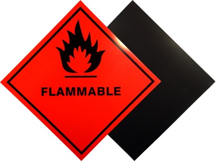 Flammable hazard warning diamond label, magnetic