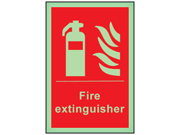 Fire extinguisher symbol and text photoluminescent safety sign
